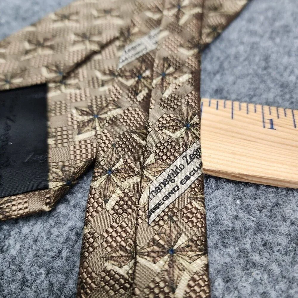 Ermenegildo Zegna Italy Silk Tie Woven Silk Necktie Luxury Brown Gold‎ $395